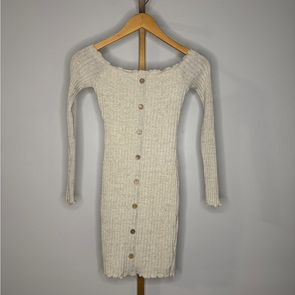 Cream Long Sleeve Button Mini Dress